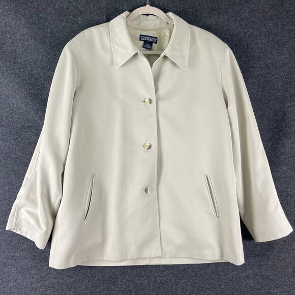 Vintage Lands End Jacket Womens 16 Beige Made In USA Minimal Classic Preppy - Picture 1 of 14